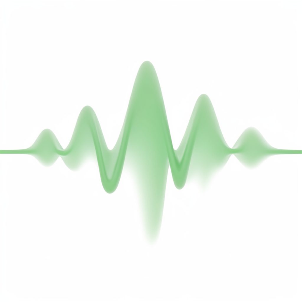 A soft green waveform illustration on a white background, evoking audio broadcasting and island community spirit